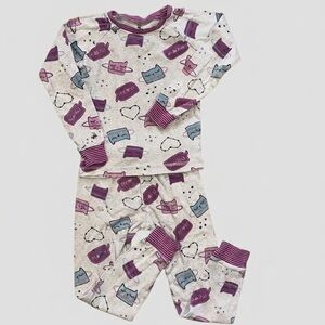 EUC Girls Cozy Kids Pajama Set with Fun Print Size 6 Cotton